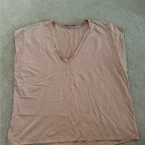 Zara Light Pink V-Neck Short Sleeve Top